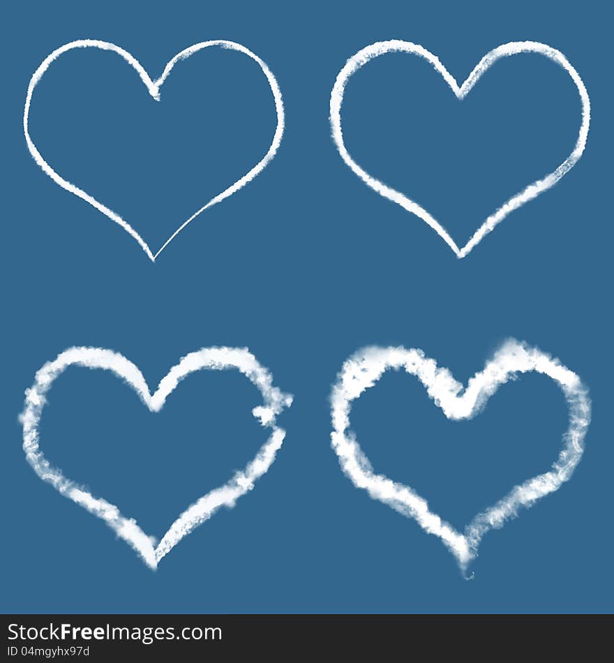 Clouds in the form of hearts isolated on blue background