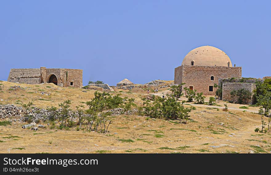 The Fortress in Rethimno, Crete, The Fortezza, is one of the best-preserved castles in Crete. The monuments include the Neratze mosque (in the photo). The town was captured by the Ottoman Turks in 1646 and was ruled by them for almost three centuries. The Fortress in Rethimno, Crete, The Fortezza, is one of the best-preserved castles in Crete. The monuments include the Neratze mosque (in the photo). The town was captured by the Ottoman Turks in 1646 and was ruled by them for almost three centuries.