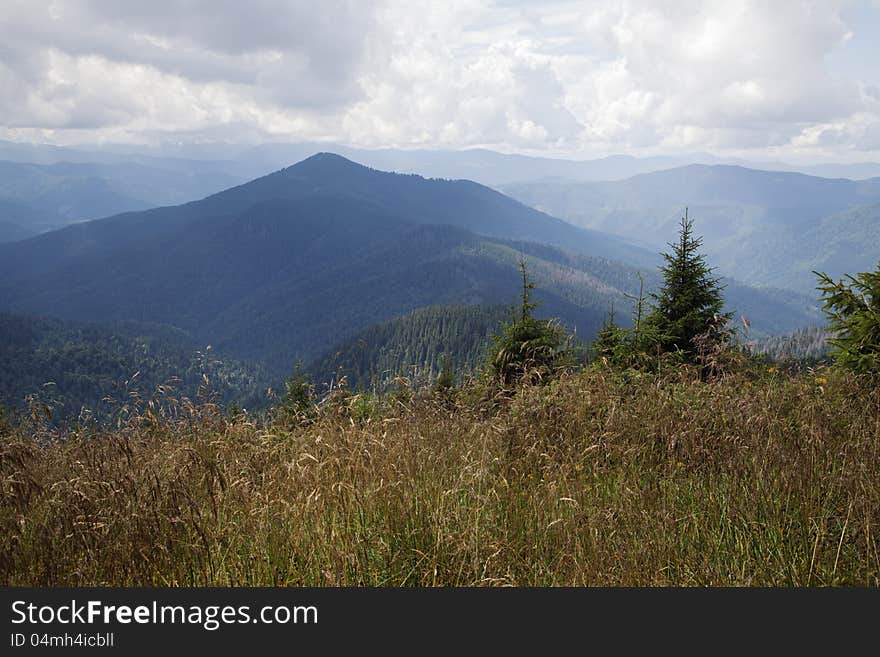 Mountain landscape, Eastern Carpathians mountains, view from above. Mountain landscape, Eastern Carpathians mountains, view from above