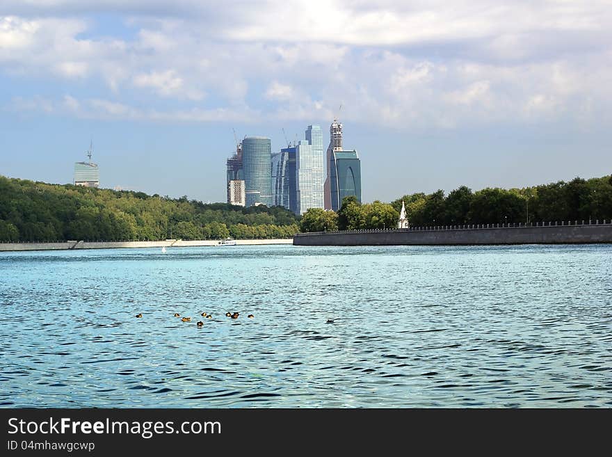 Construction of business center. View from the embankment of the Moskva River. Construction of business center. View from the embankment of the Moskva River.