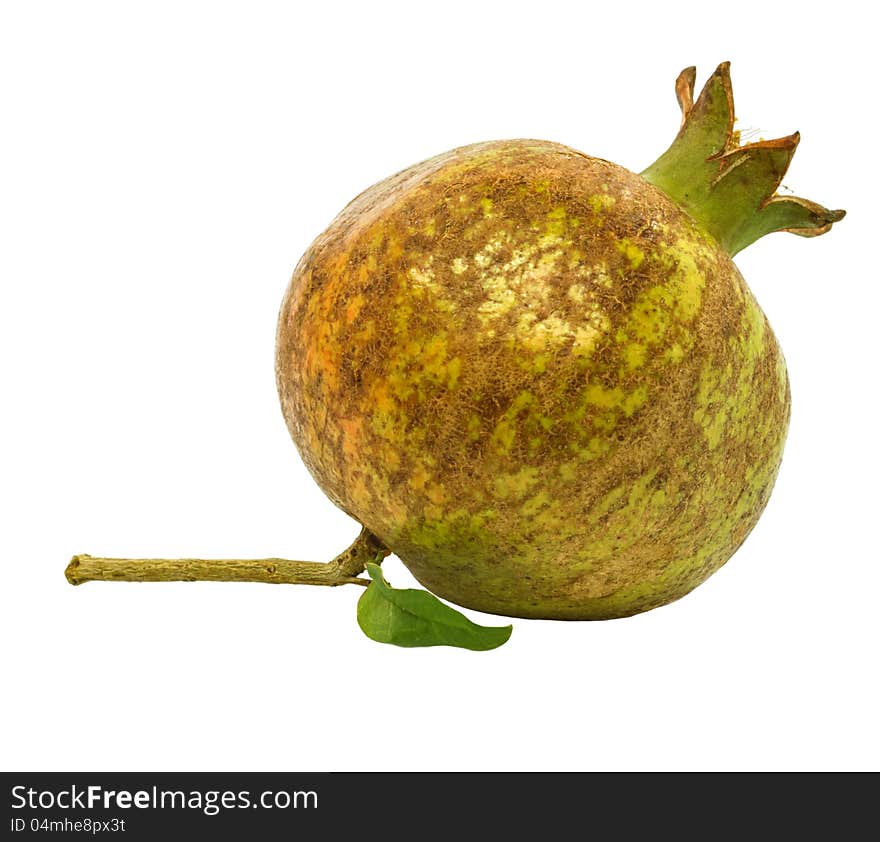 Unripe pomegranate isolated on white