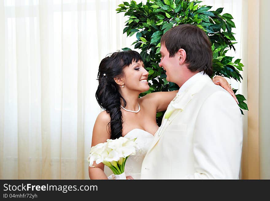 Happy bride and groom in wedding day