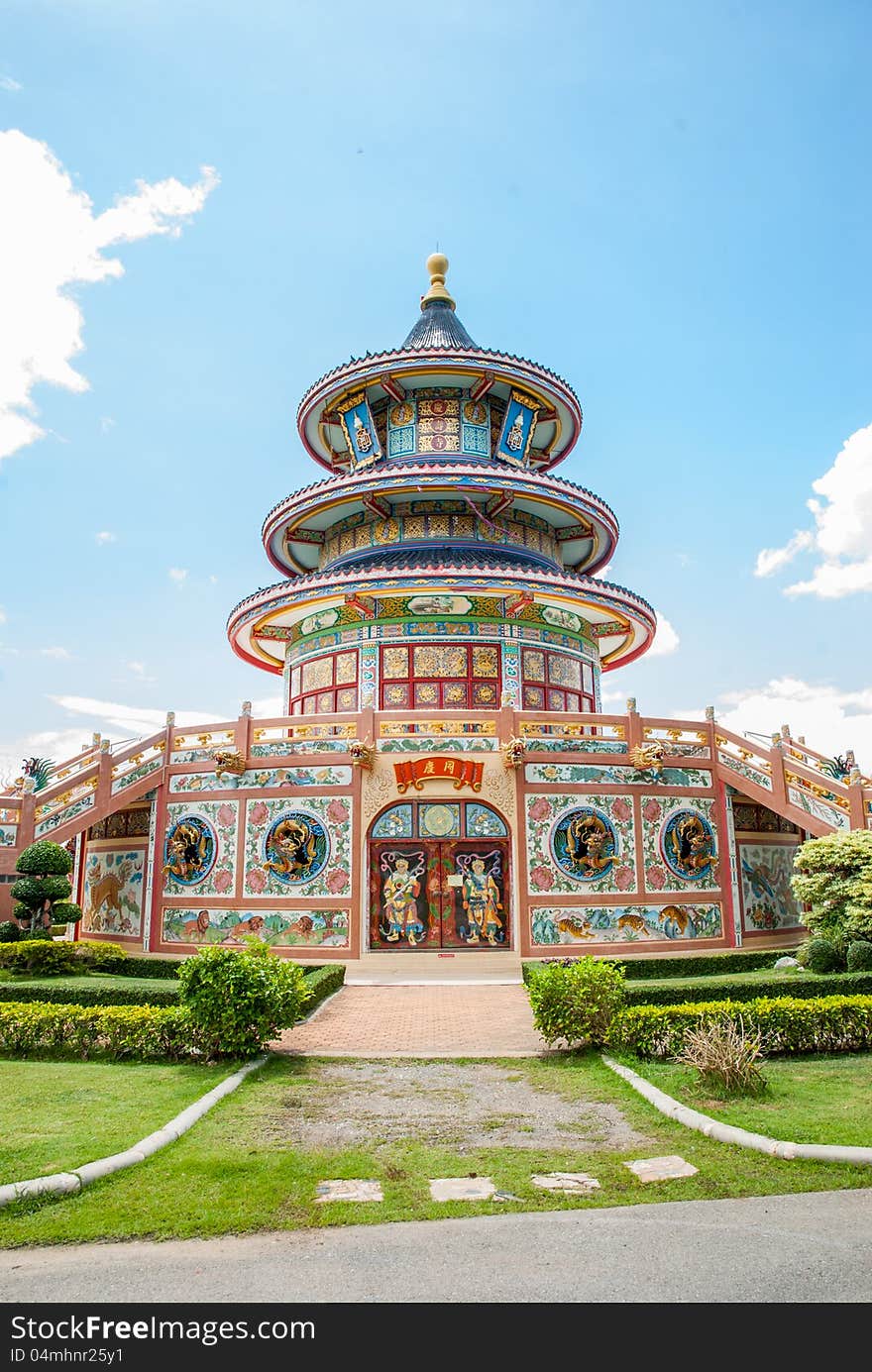 Chinese shrine with blue sky background