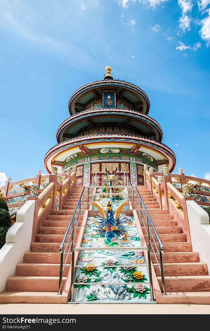 Chinese shrine with blue sky background