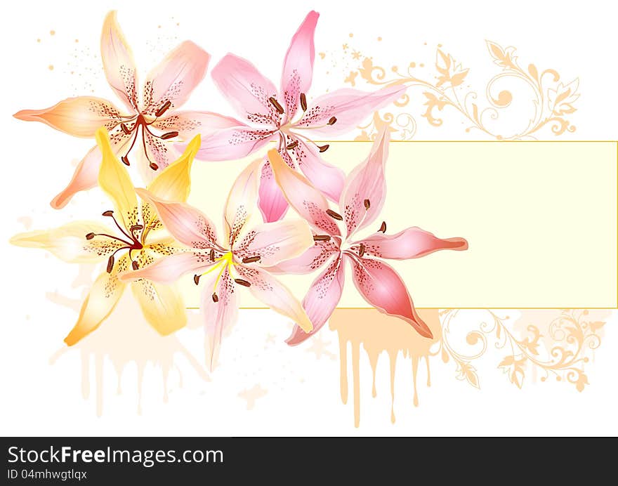 Floral Design With Lily And Frame For Text