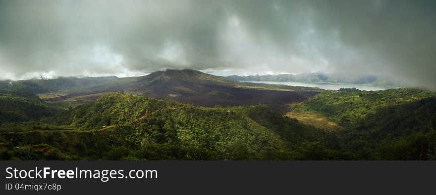 Low clouds over the volcano. Low clouds over the volcano