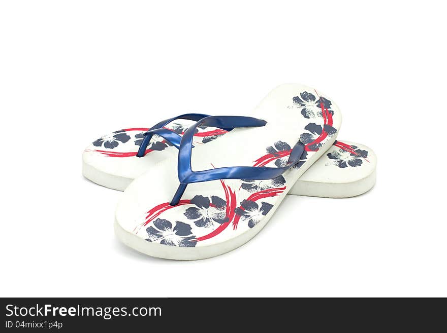 Pair of a flip flops on white background