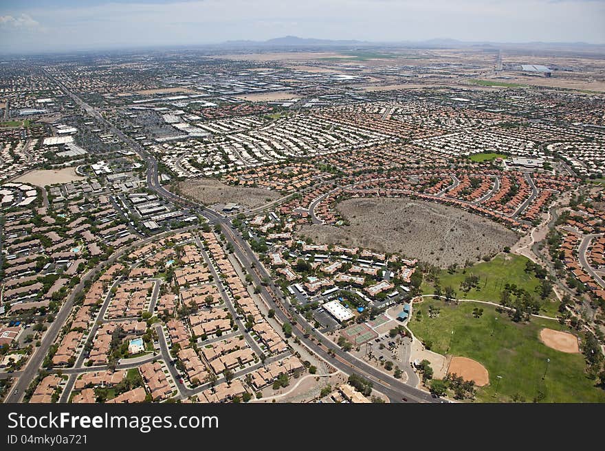 Aerial view of a mix of residential, Industrial and retail. Aerial view of a mix of residential, Industrial and retail