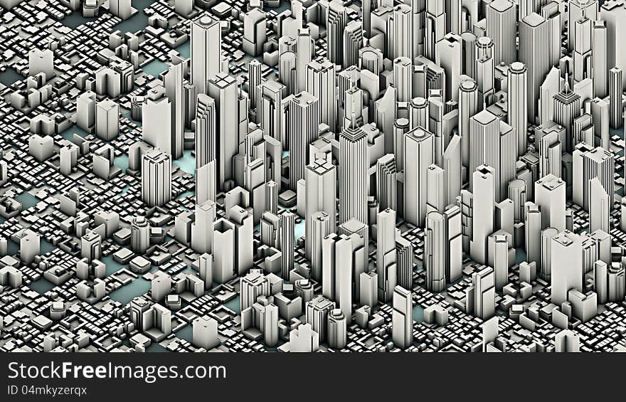 City 3D representation, isometric view