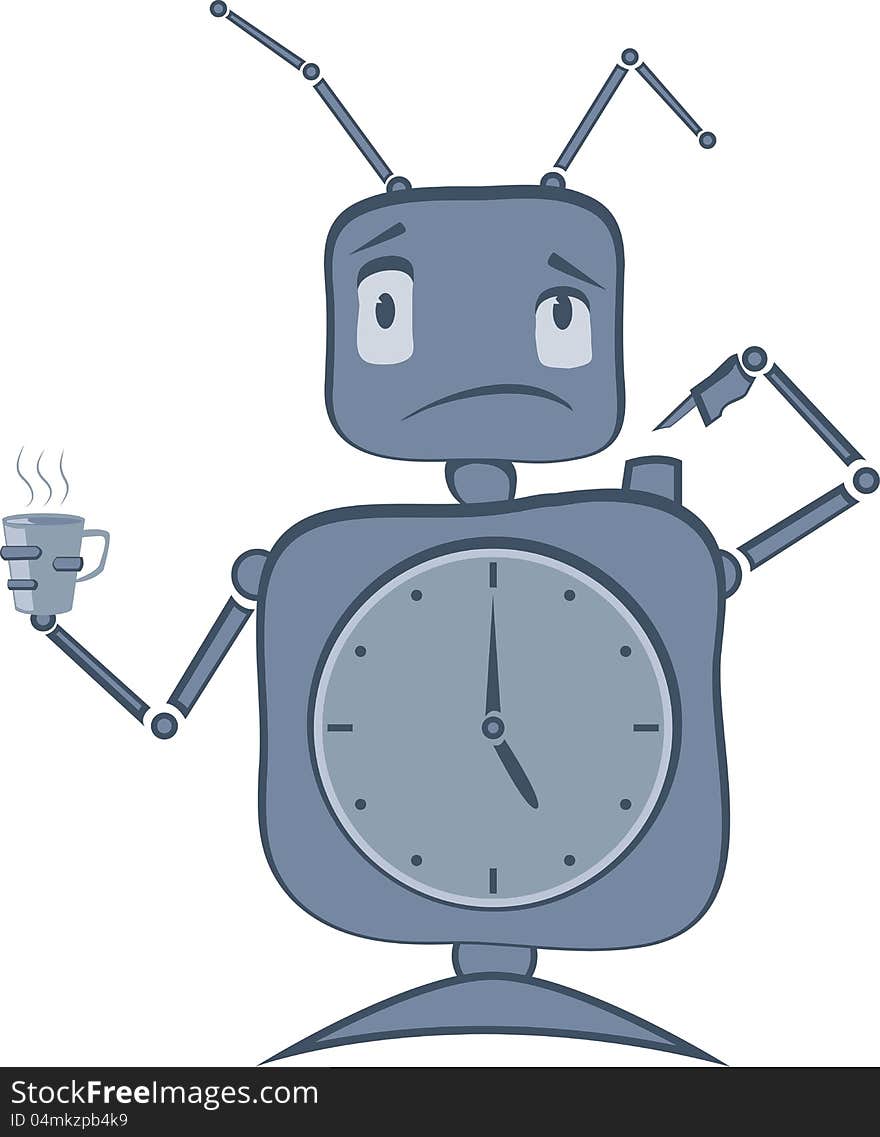 Robot with Alarm Clocks and Cofee. Robot with Alarm Clocks and Cofee