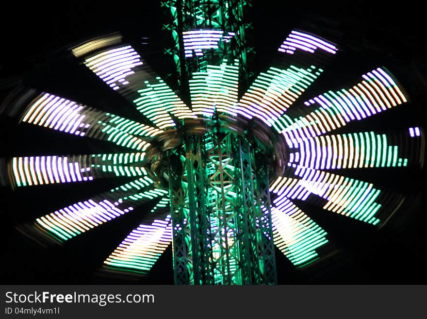 Night photography of a moving carousel