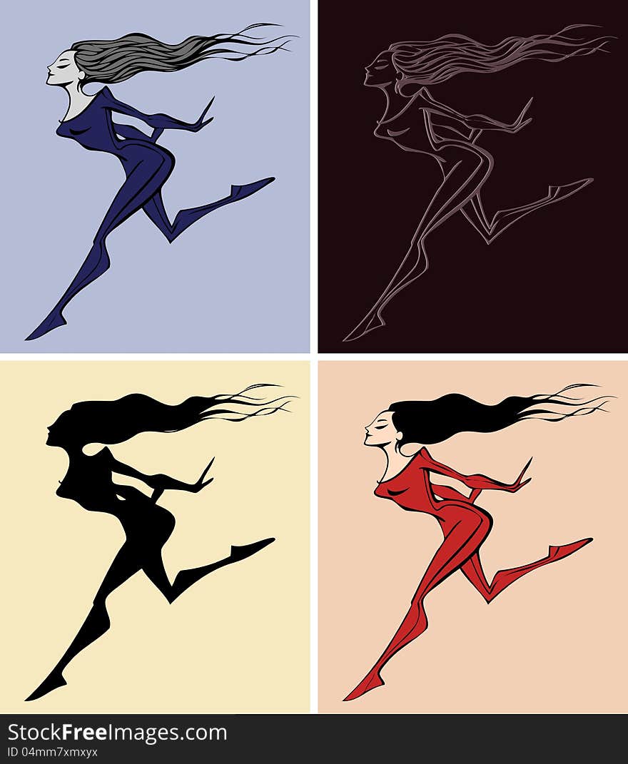 Illustration of a fast running lady. Illustration of a fast running lady