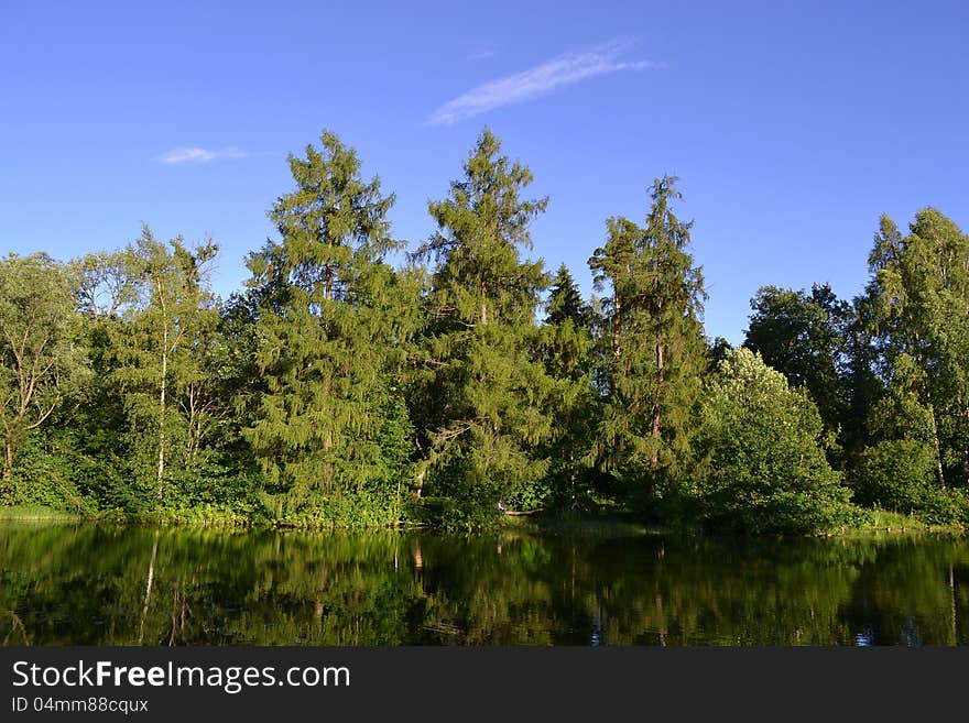 View of Gatchina Park - the suburb of St. Petersburg, Russia, in a summer