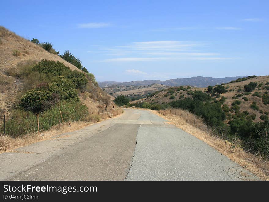 Paved road through a canyon, Orange County, CA. Paved road through a canyon, Orange County, CA