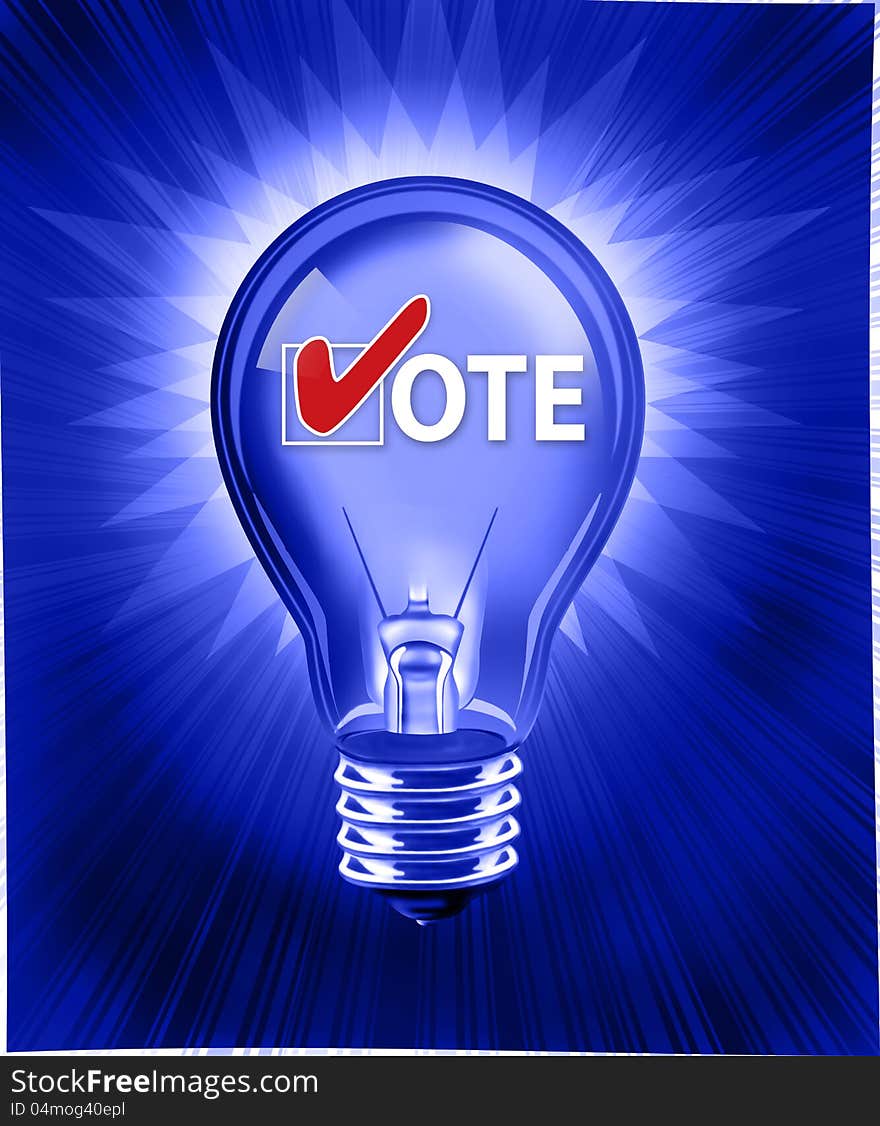 Digital concept of a Good Idea, Vote! Digital illustration of a light bulb on a burst background. Digital concept of a Good Idea, Vote! Digital illustration of a light bulb on a burst background.