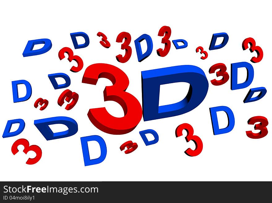 3d words flaying - Cinema 3d - 4D red and blue colors. 3d words flaying - Cinema 3d - 4D red and blue colors