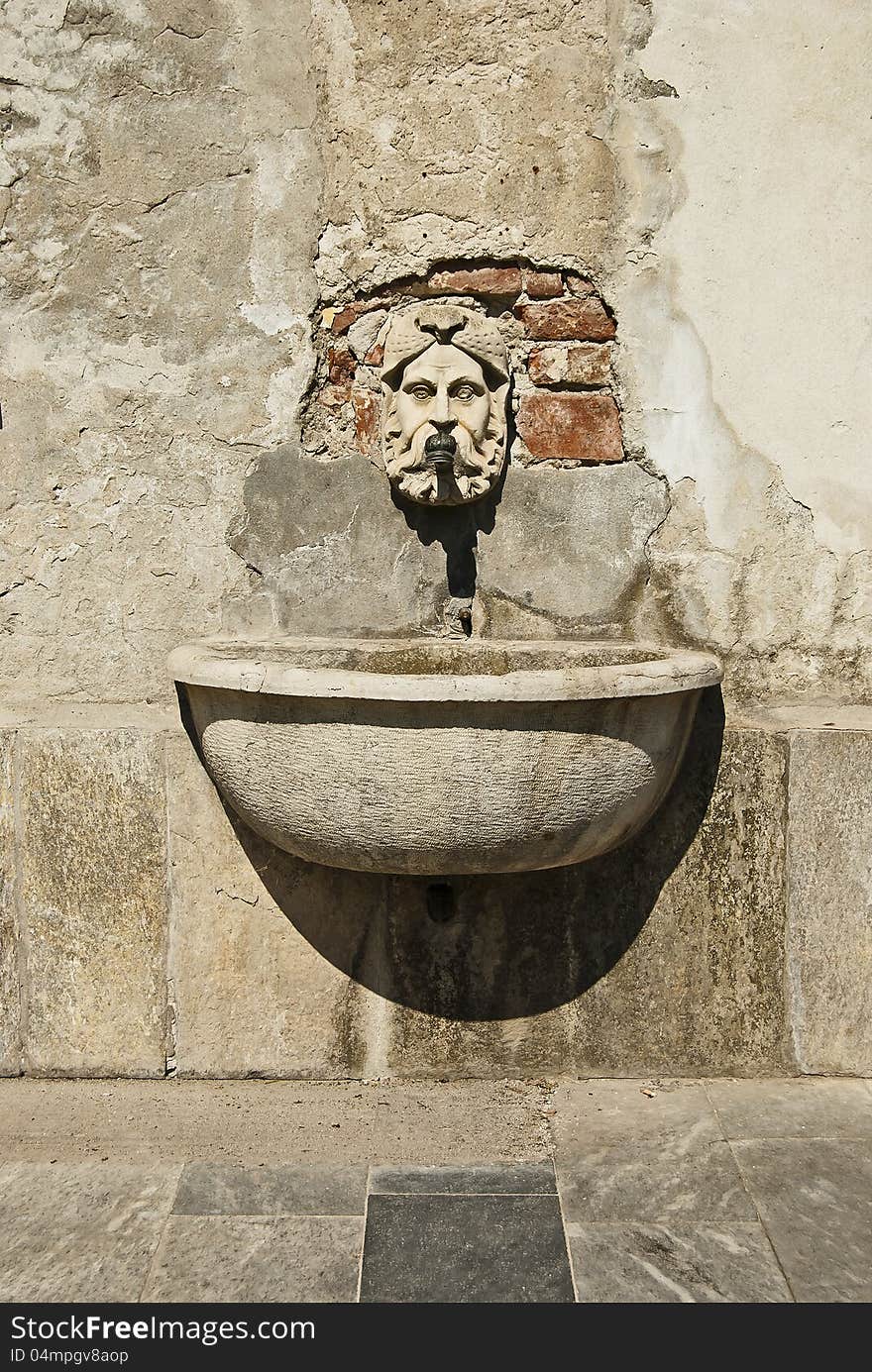 Ancient italian fountain of a lion made of marble. Ancient italian fountain of a lion made of marble