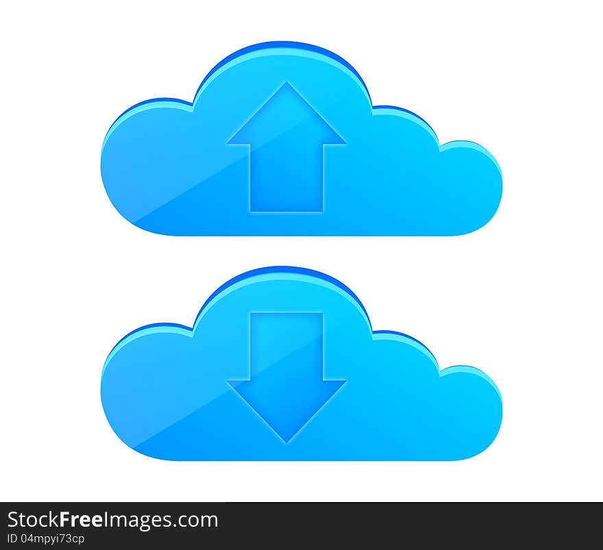 Cloud computing upload and download icons. Cloud computing upload and download icons