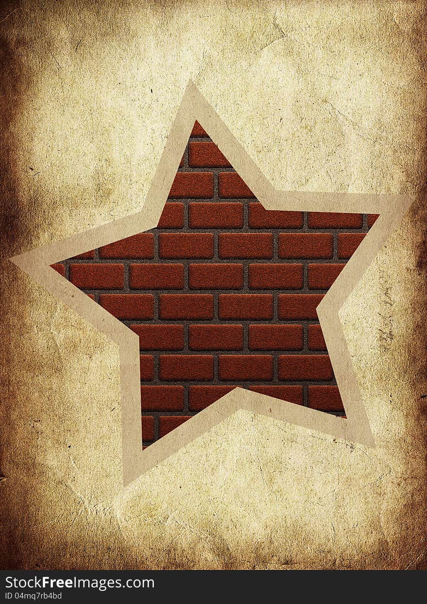 Abstract illustration of brick star on paper background.