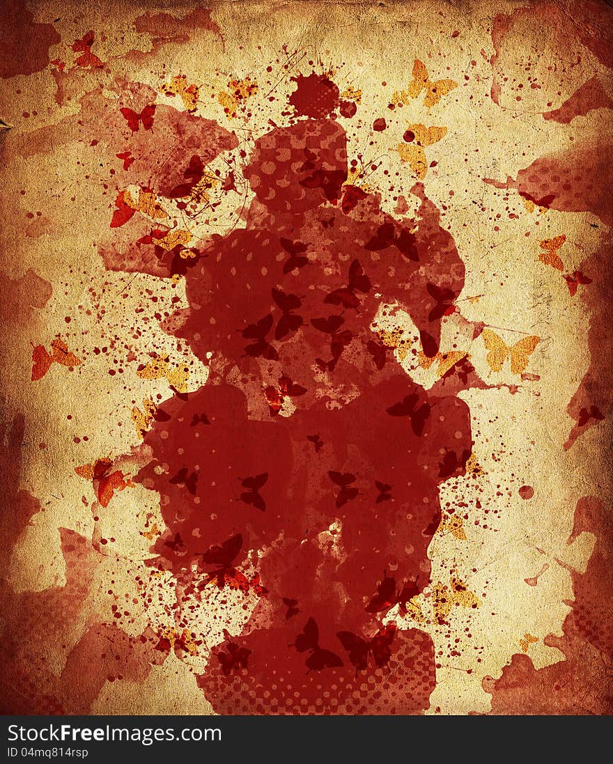 Abstract blood spots on grunge paper background.