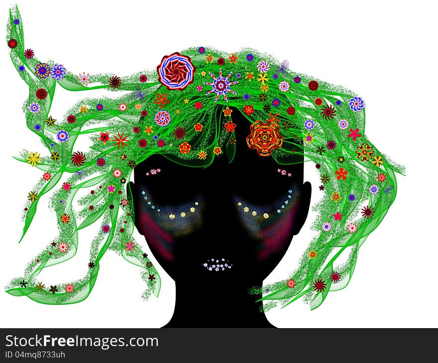 Abstract illustration of girl silhouette with floral background. Abstract illustration of girl silhouette with floral background.