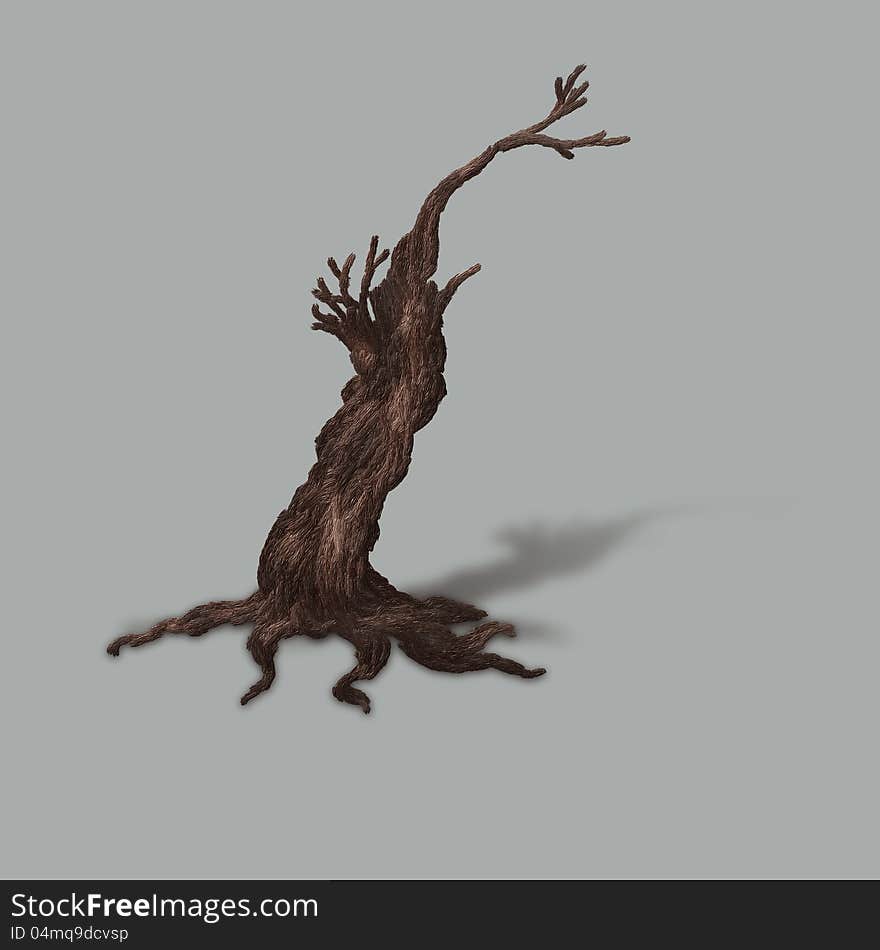 Painted small dead tree on dark gray bakcground.