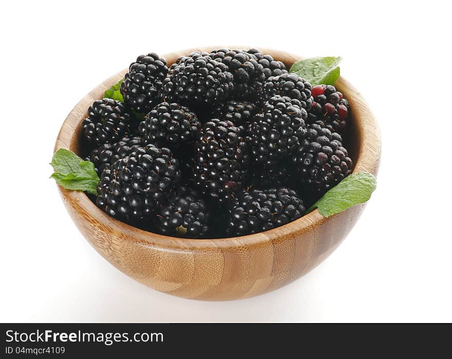 Ripe Blackberries in Wooden Bowl