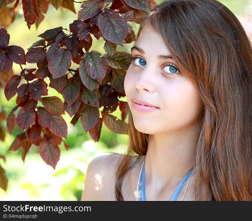 Girl And Leaves