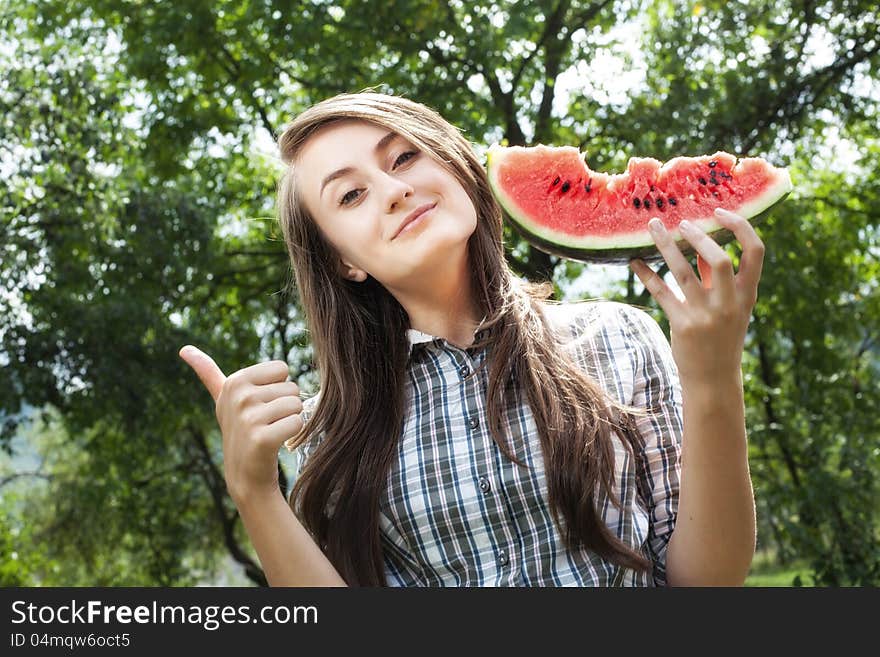 Woman and watermelon