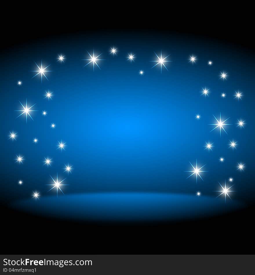 Abstract Blue Stage with shiny stars