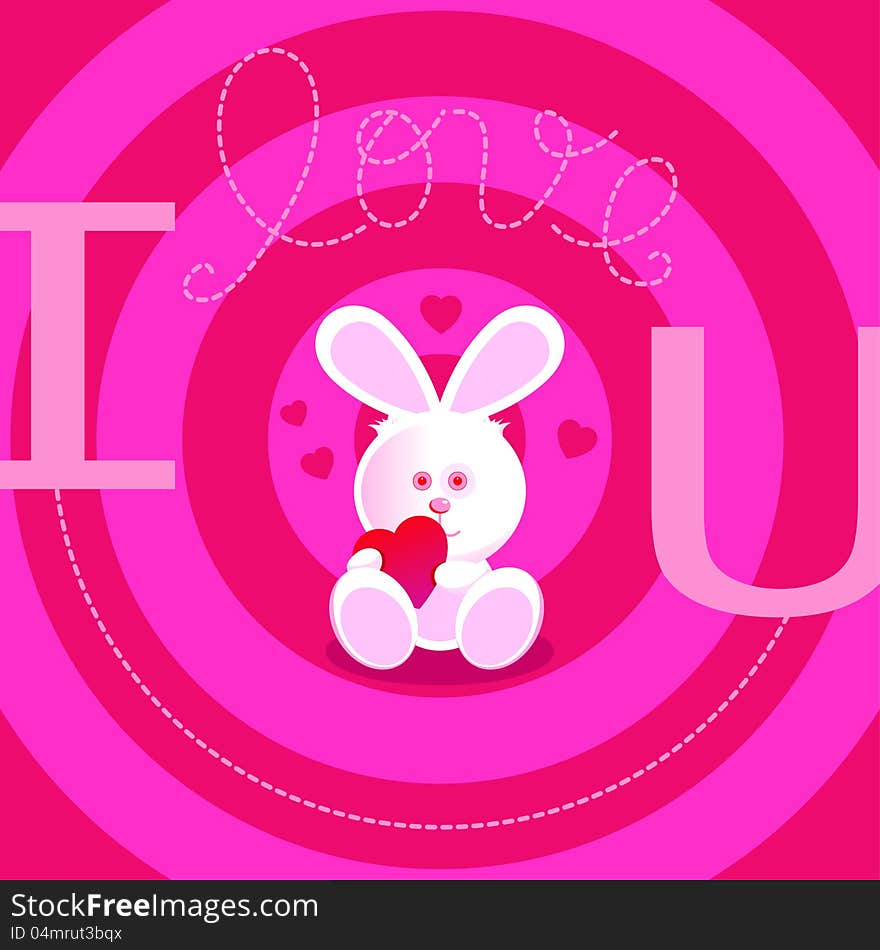 Red, rose theme. Loving white bunny expressing feelings of love. Red, rose theme. Loving white bunny expressing feelings of love.