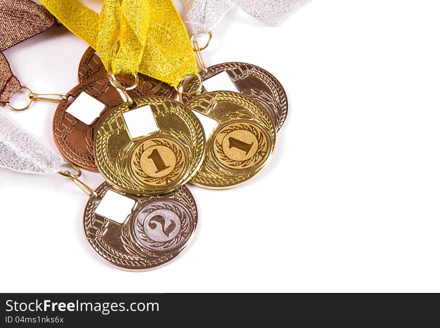 The complete set of medals on a white background with a place for your logo. The complete set of medals on a white background with a place for your logo