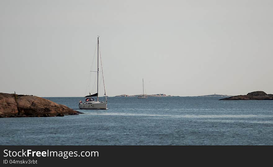 Sailingboat arriving from sea. Shot taken in Hanko, Finland.