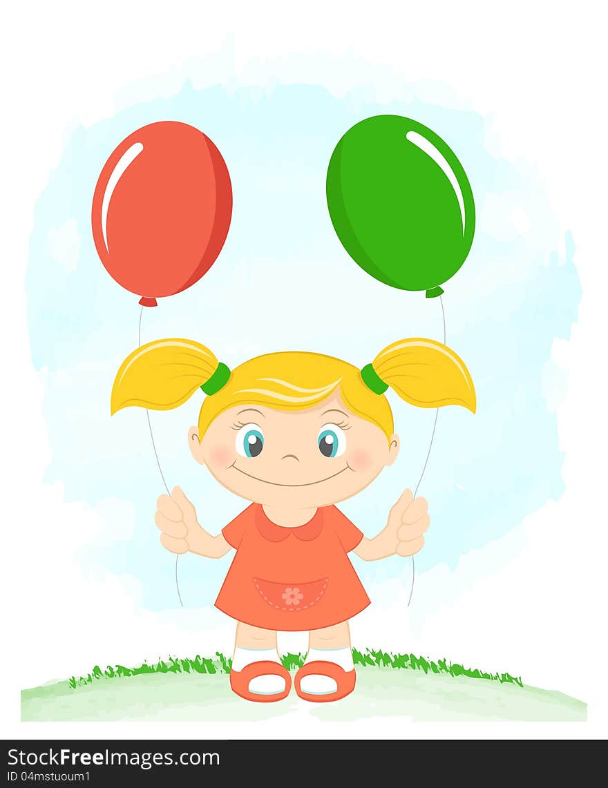 Cute Little Girl With Toy Balloons