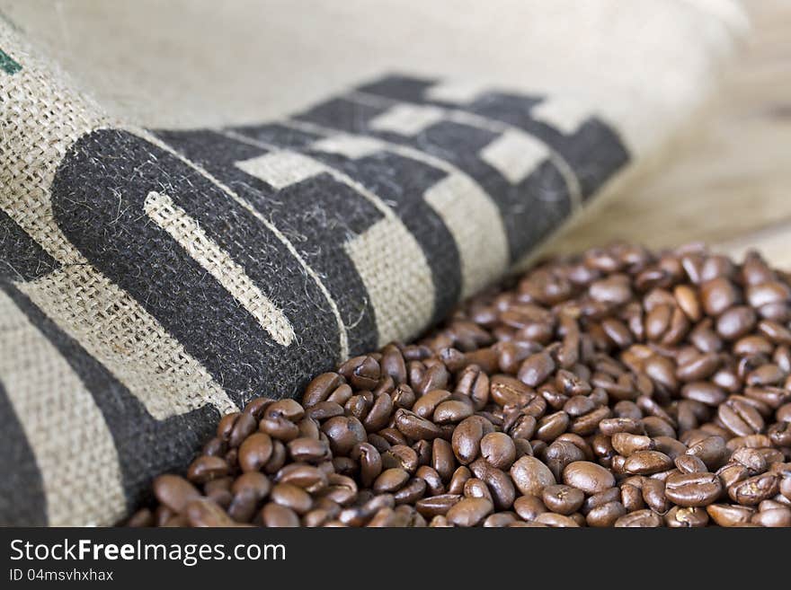 Burlap and coffee beans