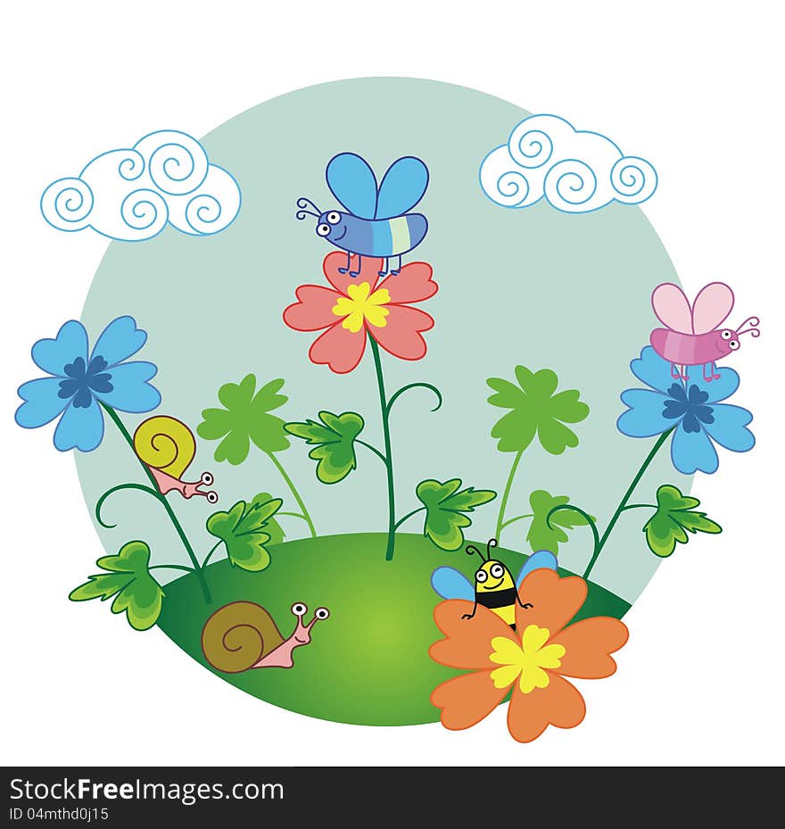 Summer meadow with flowers. Illustration