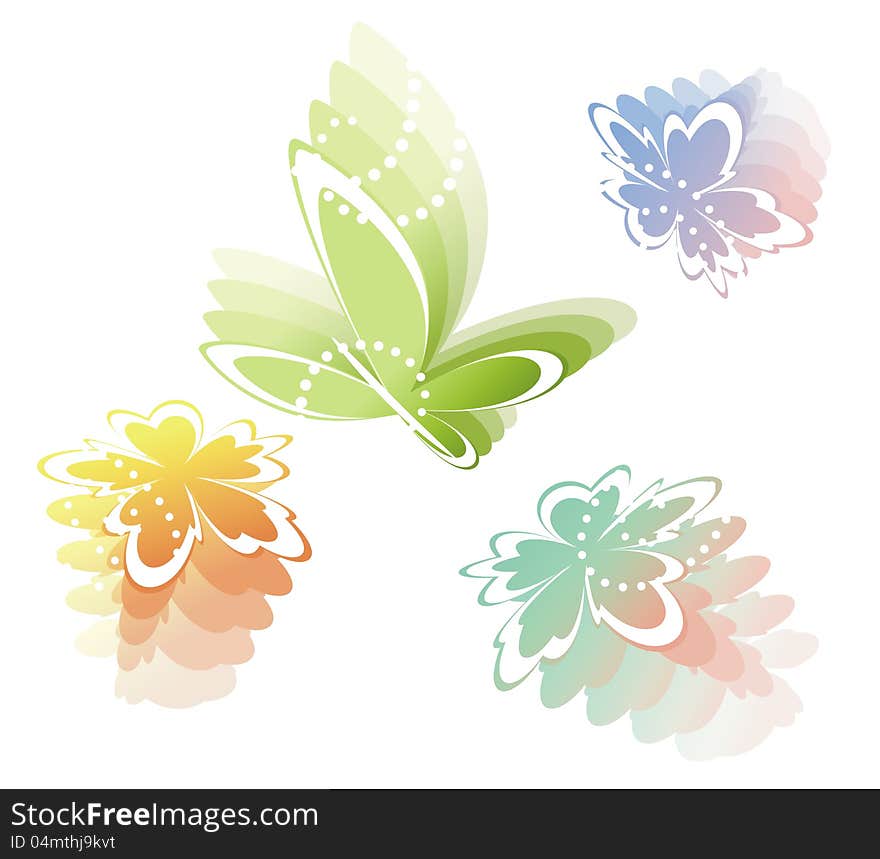 Summer background  with flowers  and  butterflies. Illustration