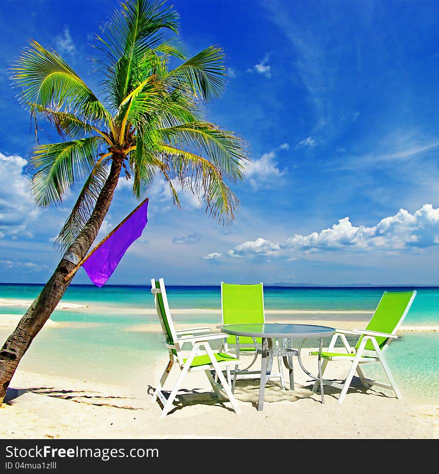 Relaxing tropical scenery with cafe table. Relaxing tropical scenery with cafe table