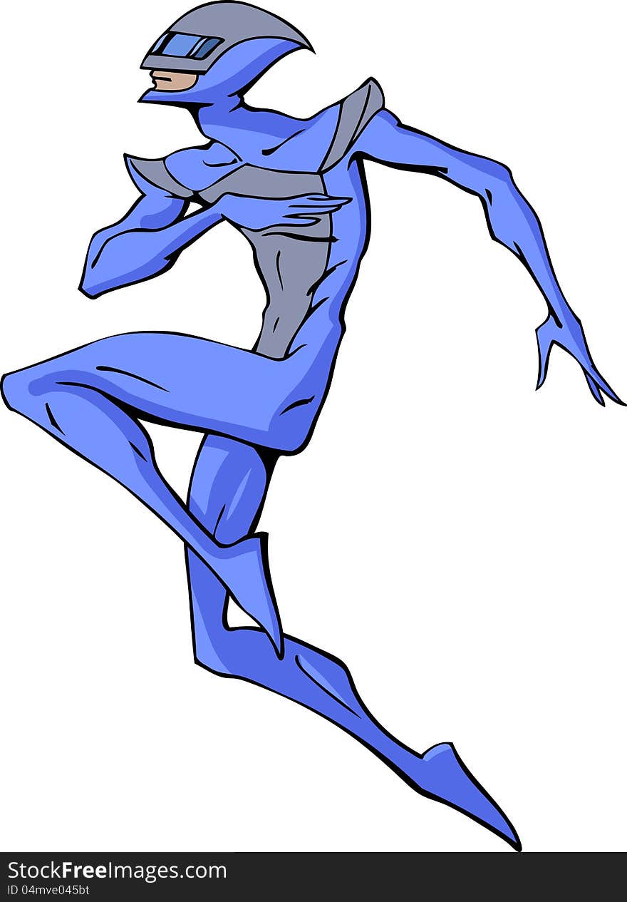 Illustration of a stylish superhero in blue costume. Illustration of a stylish superhero in blue costume