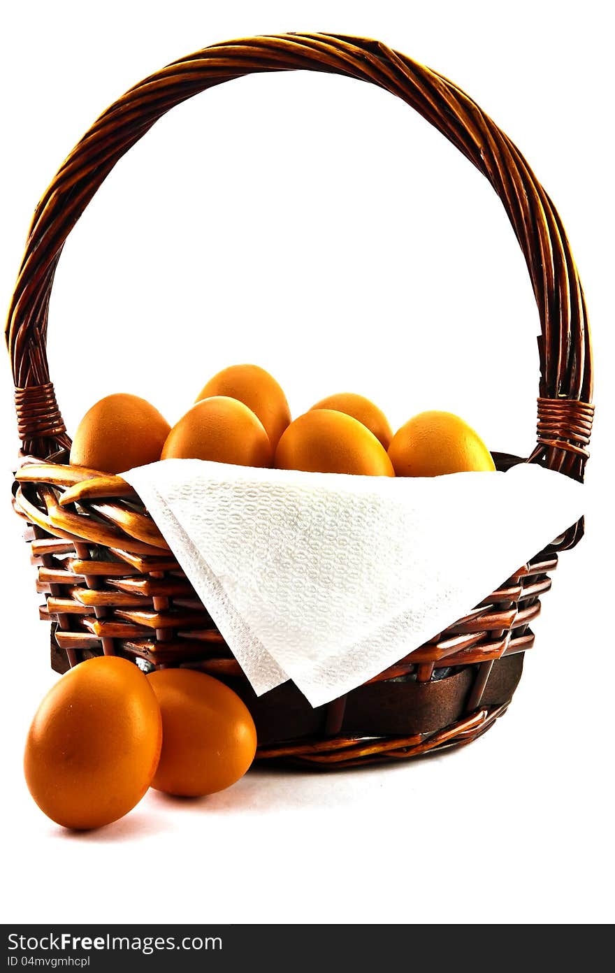 The bag with eggs was photographed on a white background