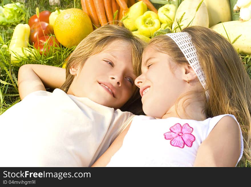 Children enjoy in the garden-happy children