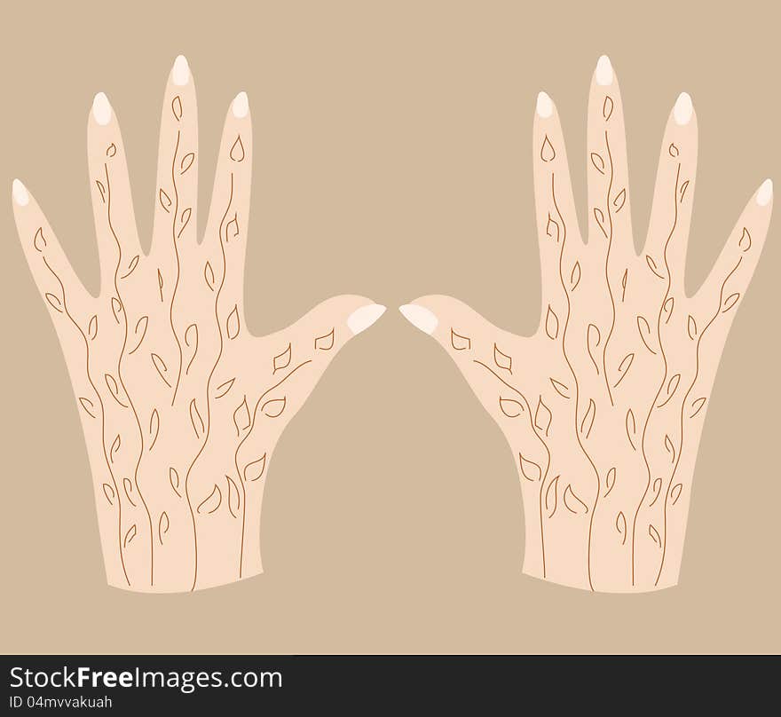 illustatrion of hands with henna. illustatrion of hands with henna