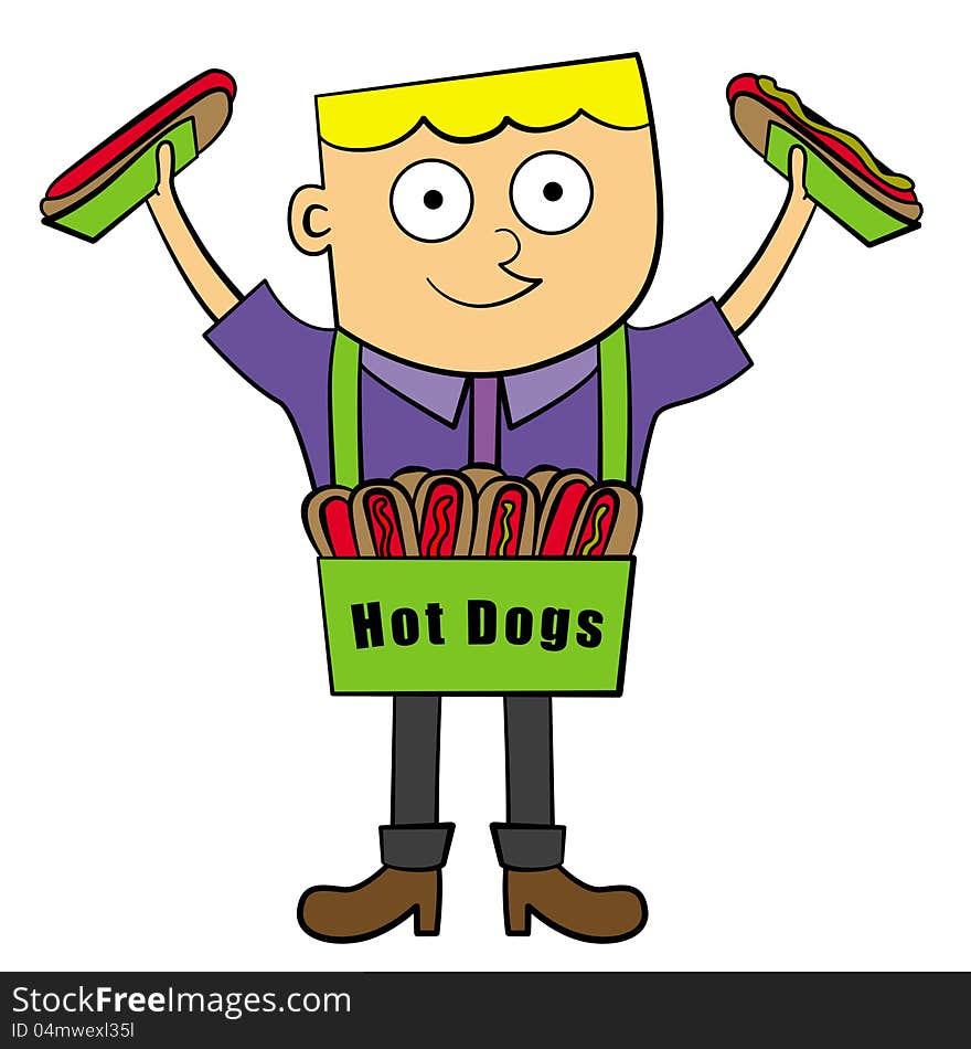 A cute illustration of a happy hot dog vendor. A cute illustration of a happy hot dog vendor