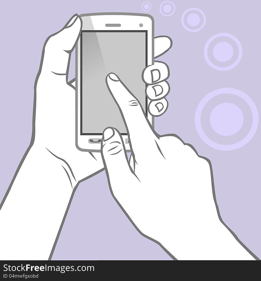 Hands Holding the Smart Phone and Index Finger using the Touch Screen