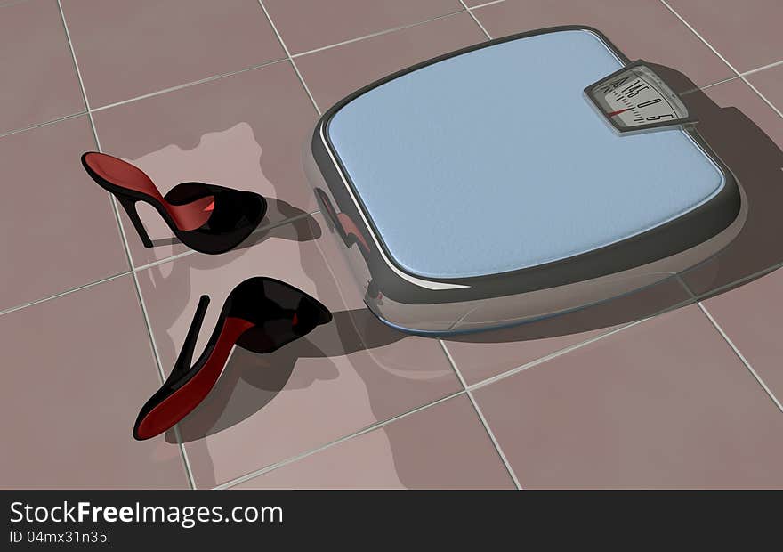 A personal weight scale with high heel mules