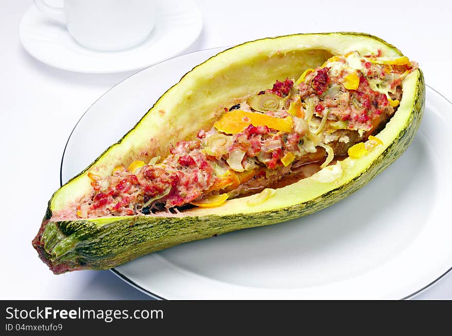 Stuffed zucchini with meat and vegetables