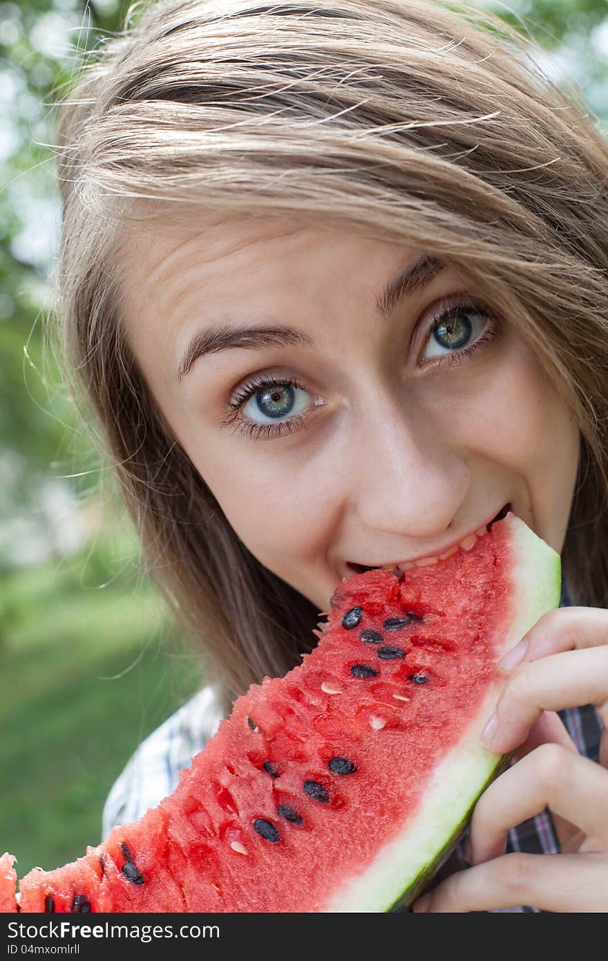 Woman and watermelon