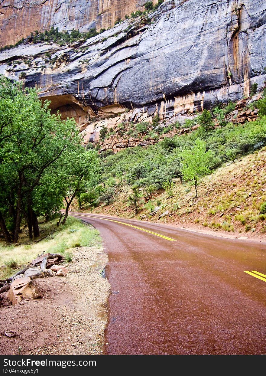 Road bends in Zion Canyon. Road bends in Zion Canyon