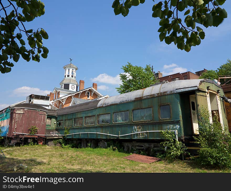 Abandoned rail car in downtown Wilkes-Barre, PA, once used a restaurant and now an example of a failed business and urban blight.