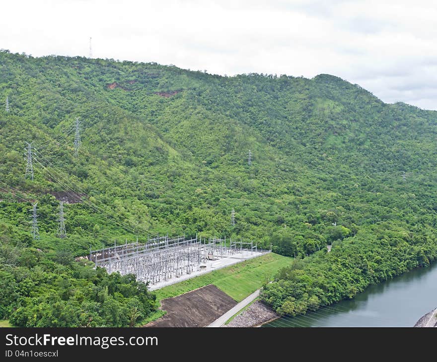 Electricity power station of Srinakarin dam in Thailand